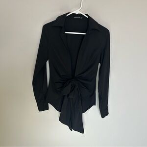 Women’s Black Pretty Little Thing Tie Front Shirt, Size 2